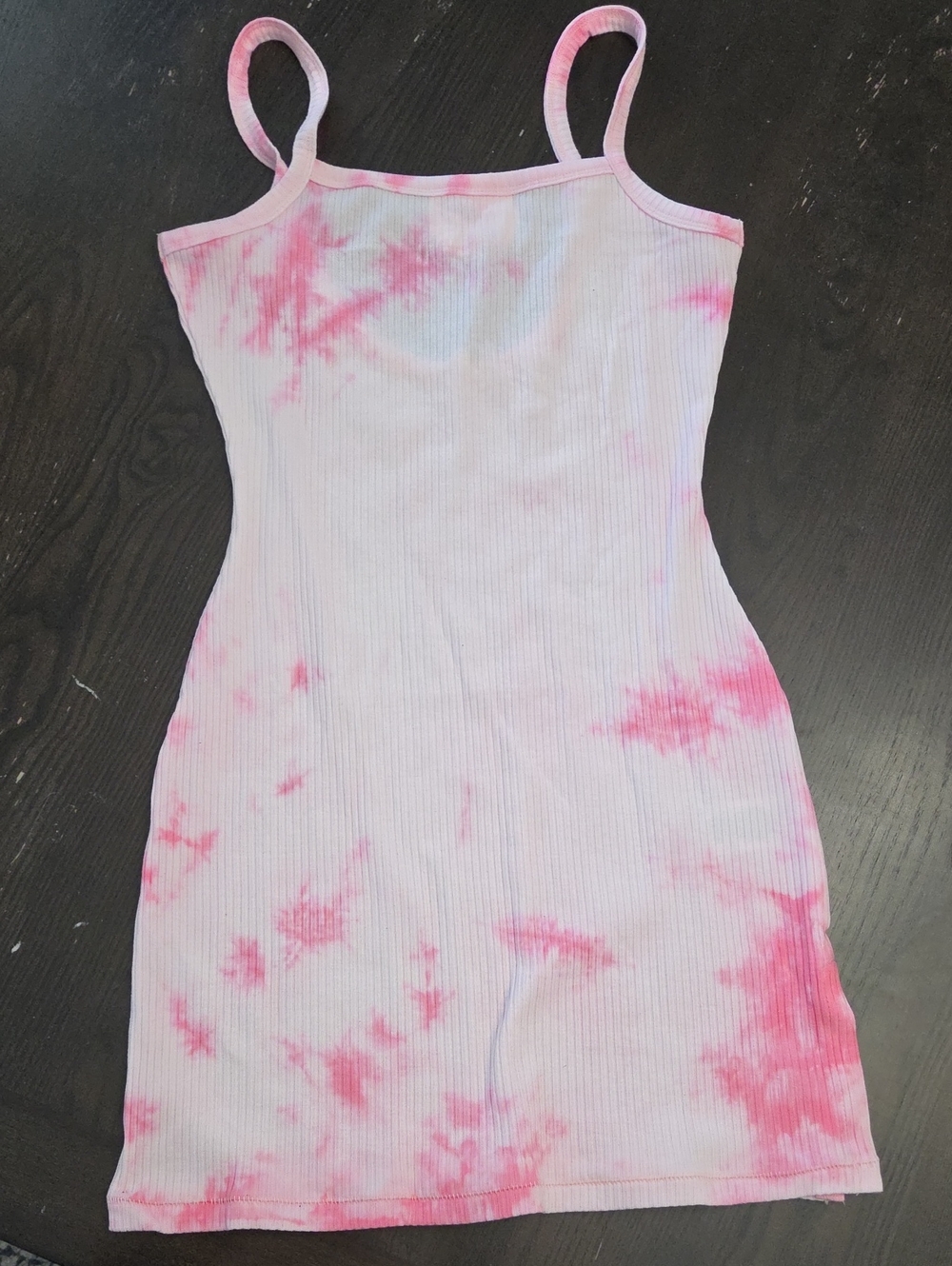 Ribbed Tie-Dye Spaghetti Strap Mini Dress in Pink